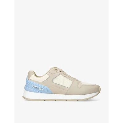 Versace Mixed Media Sneaker In Beige Oth