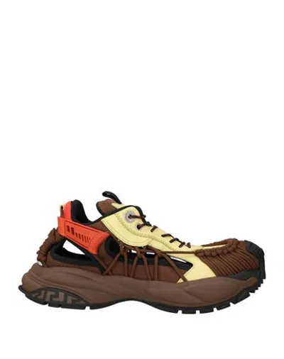 Versace Mercury Man Sneakers Brown Size 7 Calfskin, Textile Fibers