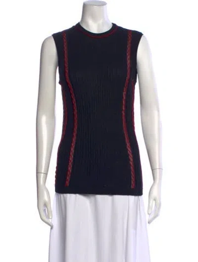 Pre-owned Versace Merino Wool Crew Neck Top In Black