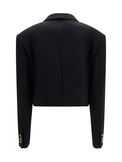 Versace Merino Wool Cropped Blazer In Blue