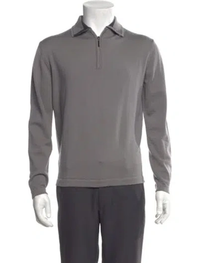 Pre-owned Versace Merino Wool Mock Neck Polo Sweater In Gray