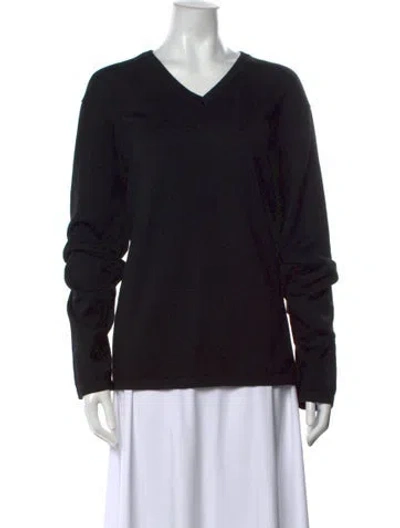 Pre-owned Versace Merino Wool V-neck Sweater In Black