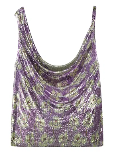 Versace Mesh Draped-neck Top In Violet+jaune