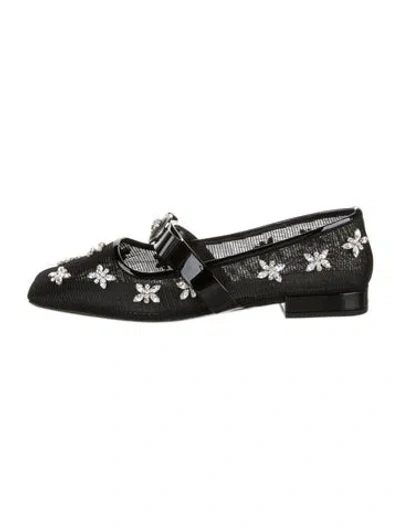Pre-owned Versace Mesh Floral Print Mary Jane Flats In Black