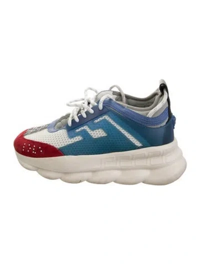 Pre-owned Versace Mesh Graphic Print Chunky Sneakers In Blue