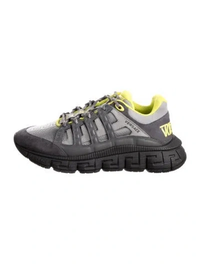 Pre-owned Versace Mesh Graphic Print Chunky Sneakers In Gray