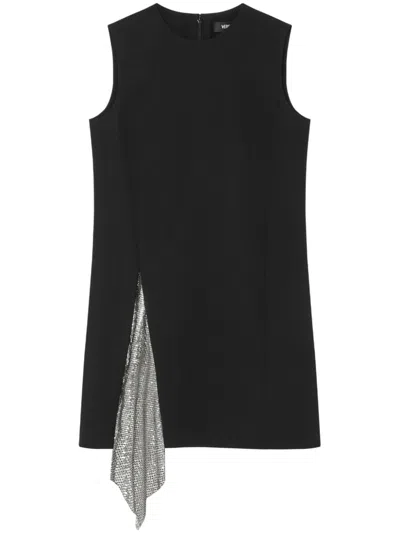 Versace Chainmail Godet Fluid Wool Gabardine Mini Dress In Black