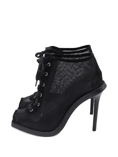 Pre-owned Versace Mesh Lace-up Sandals In Black