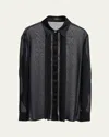Versace Mesh Metal Silk Georgette Button Down Blouse In Black