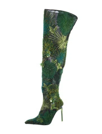 Pre-owned Versace Mesh Patterned Boots In Green
