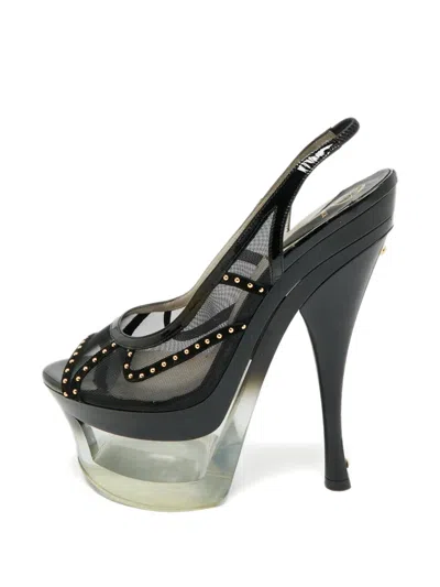 Pre-owned Versace Mesh Platform Sandals In Black
