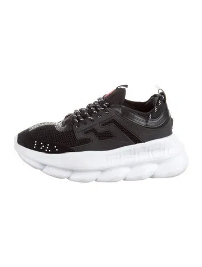 Pre-owned Versace Mesh Printed Sneakers In Black