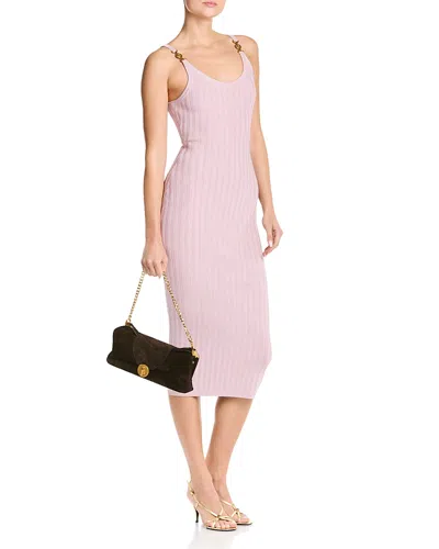 Versace Mesh Ribbed Midi Dress In Pink