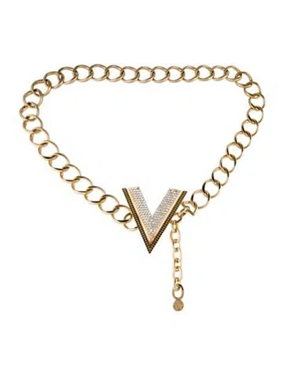 Pre-owned Versace Metal Crystal Embellishments Waist Belt In Gold