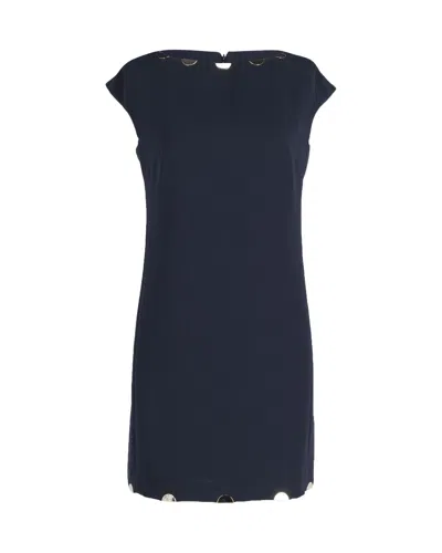 Versace Metal Detail Shift Dress In Navy Blue Polyester