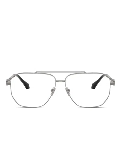 Versace Metal-frame Rectangle Glasses In Gray