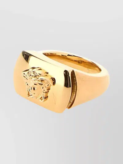 Versace Metal Medusa Head Ring In Orange