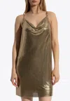 Versace Sleeveless Cowl-neck Metal Mesh Mini Dress In Gold
