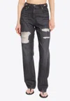 Versace Chainmail-insert Distressed Straight-leg Pants In Black