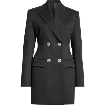 Versace Metal Mesh Long Sleeve Stretch Wool Blazer Dress In Black