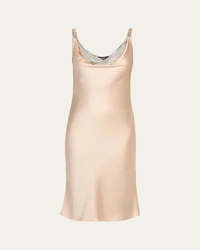 Versace Drape Neck Satin Cocktail Dress In Cream