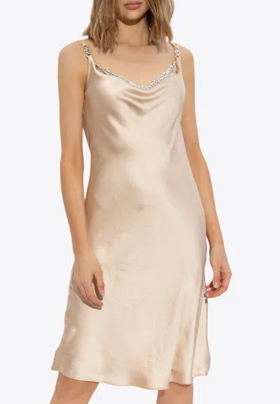Versace Drape Neck Satin Cocktail Dress In Cream