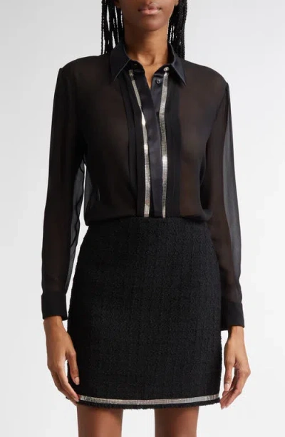 Versace Metal Mesh Silk Georgette Button-up Shirt In Black