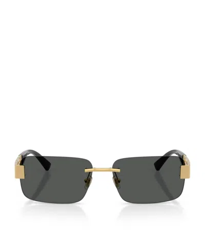 Versace Metal Rectangular Sunglasses In Gold