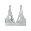 Versace Metallic Triangle Bikini Top In Silver
