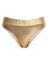 Versace Women Greca Border Bikini Bottoms With Metallic Finish In Gold