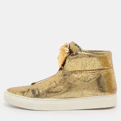 Versace Metallic Gold Crackle Leather Medusa High Top Sneakers