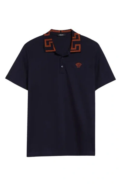 Versace Metallic Greca Collar Piqué Polo