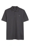 Versace Metallic Greca Collar Piqué Polo In Anthracite