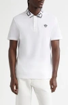 Versace Metallic Greca Collar Piqué Polo In White Antrachite