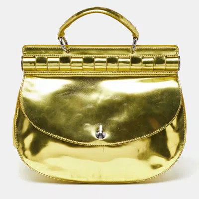 Pre-owned Versace Metallic Green Patent Leather Flap Hobo