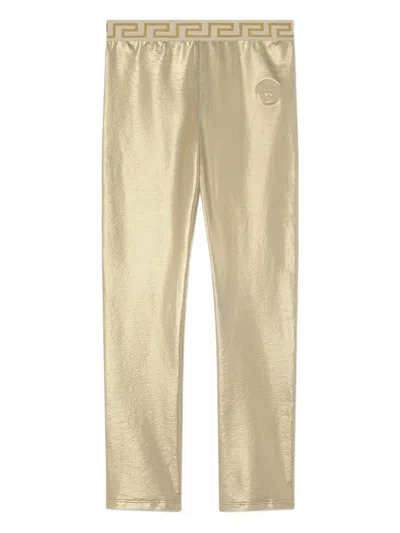 Versace Kids' Metallic High-waisted Leggings In Neutral