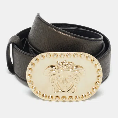 Pre-owned Versace Metallic Leather Medusa Buckle Belt 85cm