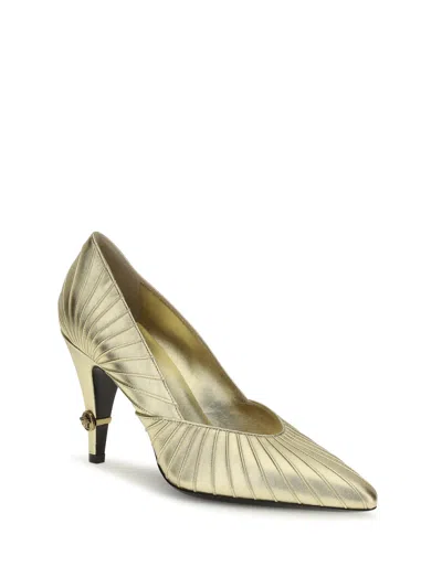 Versace Metallic Leather Pointed-toe Pumps In Gold