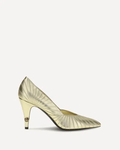 Versace Metallic Leather Pumps In Gold