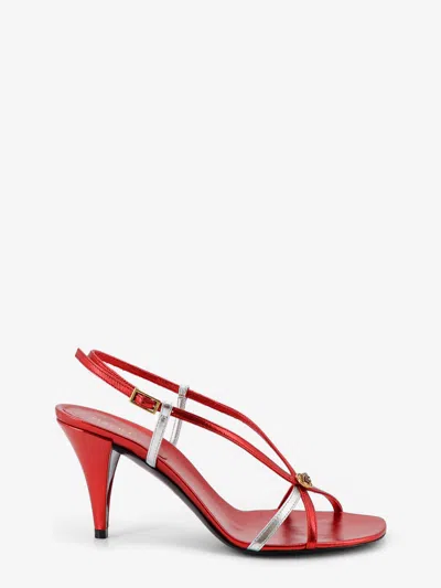 Versace Metallic Leather Sandals With Medusa Logo On The Front In Red