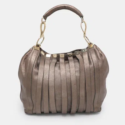Pre-owned Versace Metallic Leather Shoulder Bag In Silver