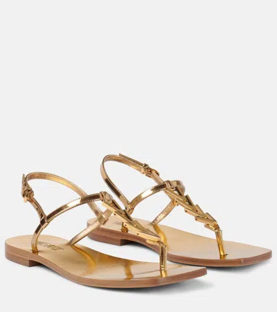 Versace Metallic Leather Thong Sandals In 1x00v-gold- Gold