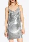 Versace Metallic Short Dress With Draped Neck In Silver