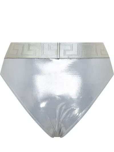 Versace Metallic Mini Slip Bikini In Silver