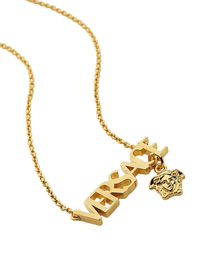Versace Metallic Necklace With Logo Lettering Pendant And Medusa Pendant In Metal Man