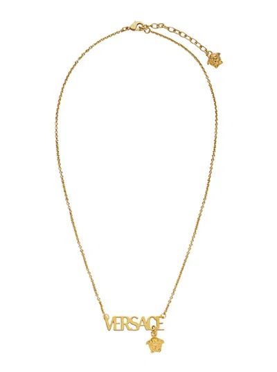 Versace Metallic Necklace With Logo Lettering Pendant And Medusa Pendant In Metal Man