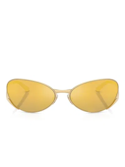 Versace Metallic Oval-frame Sunglasses In Yellow