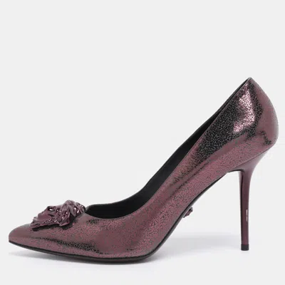 Versace Metallic Purple Leather Medusa Pointed Toe Pumps