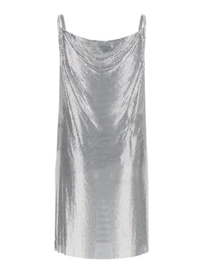 Versace Metallic Short Dress With Draped Neck In Grey