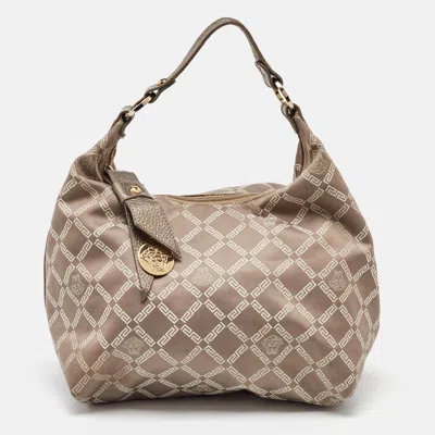 Pre-owned Versace Metallic Signature Canvas And Leather Palazzo Charm Hobo